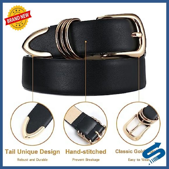 Faux Leather Belt with Gold Buckle, 1.2 Inch Wide, Adjustable Fit main image 4
